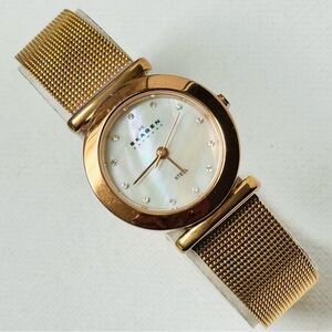 Skagen Mother Of Pearl Crystal Dial Women's Rose Gold Watch Mesh Band 107SRRD